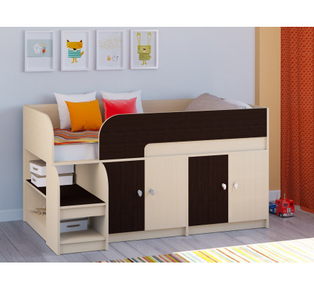 Детская кровать-чердак Астра 9-4 с шкафом и ящиком, спальное место 160х80 см